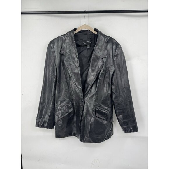 Ellen Tracy 100% Leather Jacket Women 12 Black Grunge Retro Y2K Moto Preppy - Picture 1 of 7